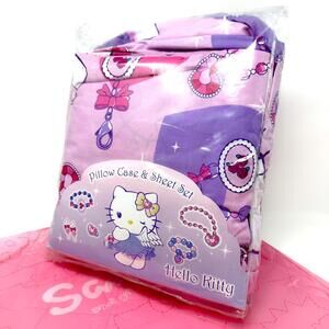 Sanrio Hello Kitty Sheet Set Pink Purple Twin Bedding 2007 Pillowcase Cat‎ Angel
